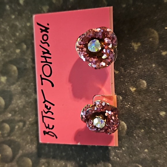 Betsey Johnson Pink Rhinstone Aurora Borelis Pierced Earrings - Picture 2 of 3